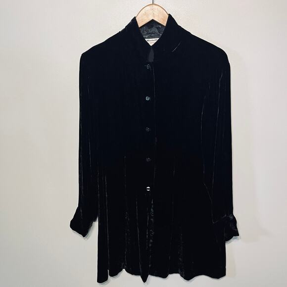 Wheaton & Katz LTD VTG Blouse Black Velvet Rayon Silk Button Up Holiday Witchy M - Picture 1 of 6